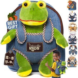 🆕 Boy Grey Frog Plush Toys Kids 3-5 Toddler Stuffed Animal Gifts Backpack